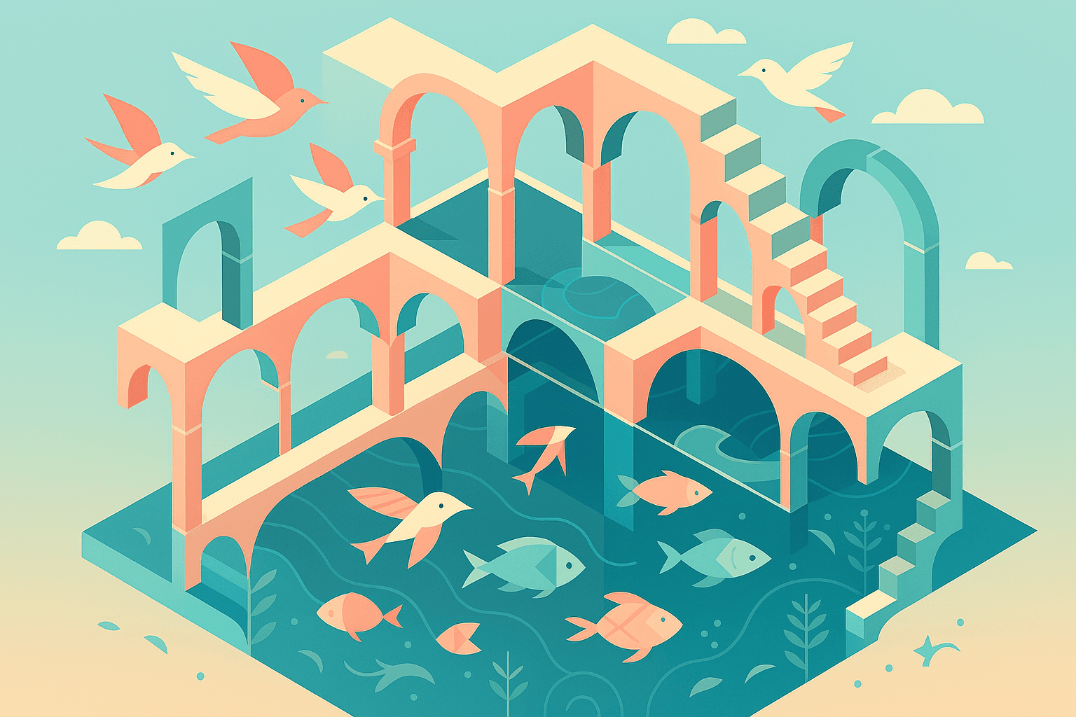 Life fills the seas and skies.